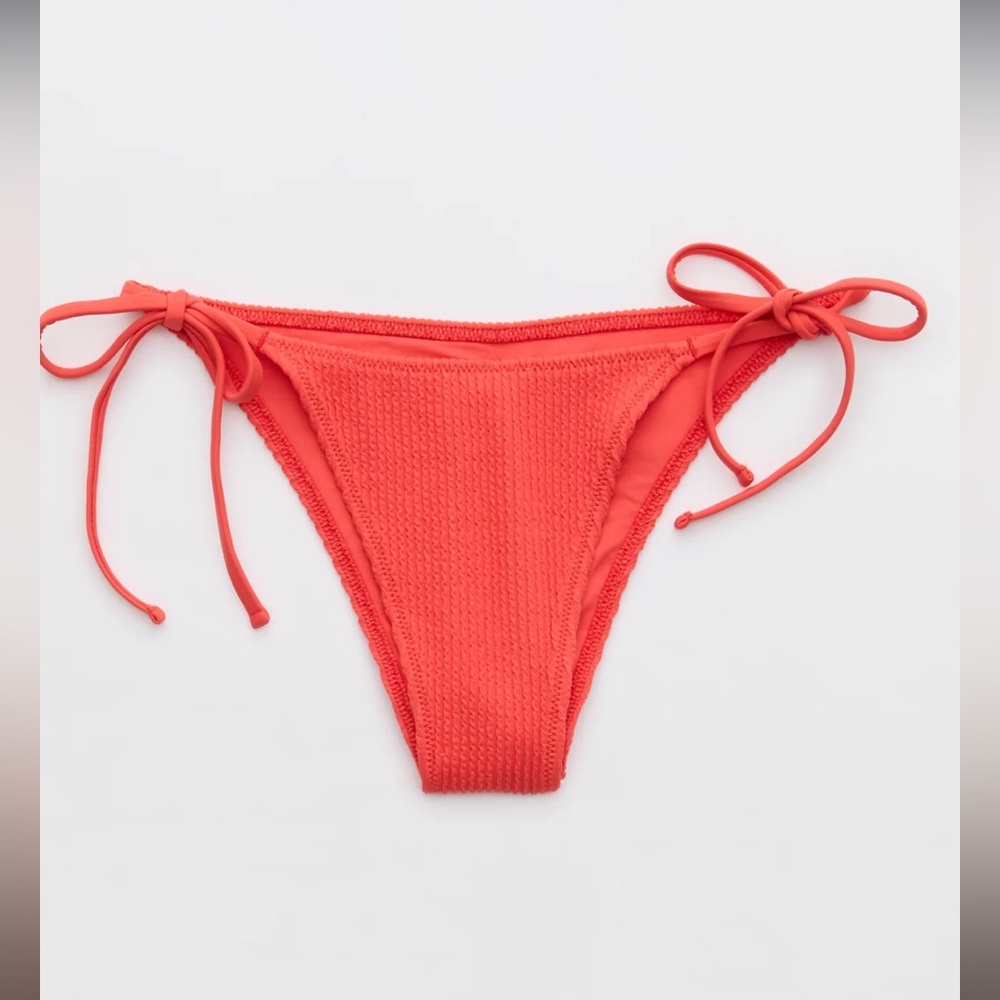 Aerie NWT Crinkle Cheekiest Tie Bikini Bottom in Resort Red; Size S
